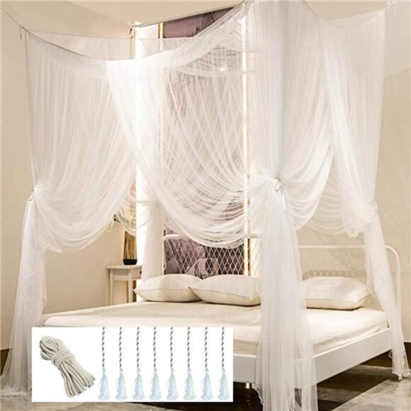 Mosquito NET for Bed Canopy, Four Corner Post Curtains Bed Canopy Elegant - Picture 1 of 8